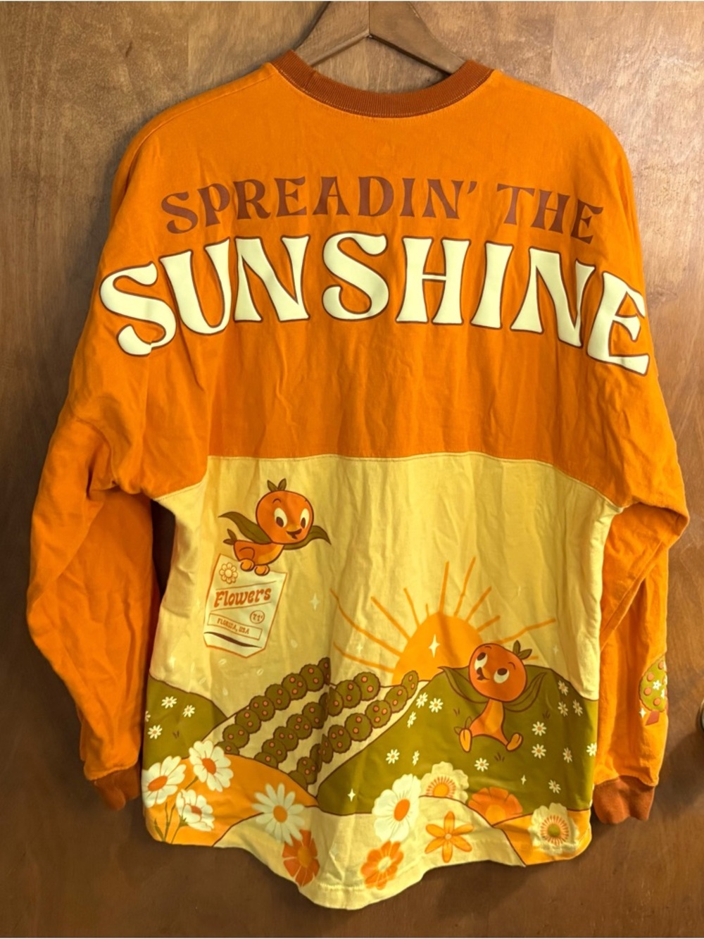Disney Spreading The Sunshine Spirit Jersey Orange Flower Garden Shirt Large